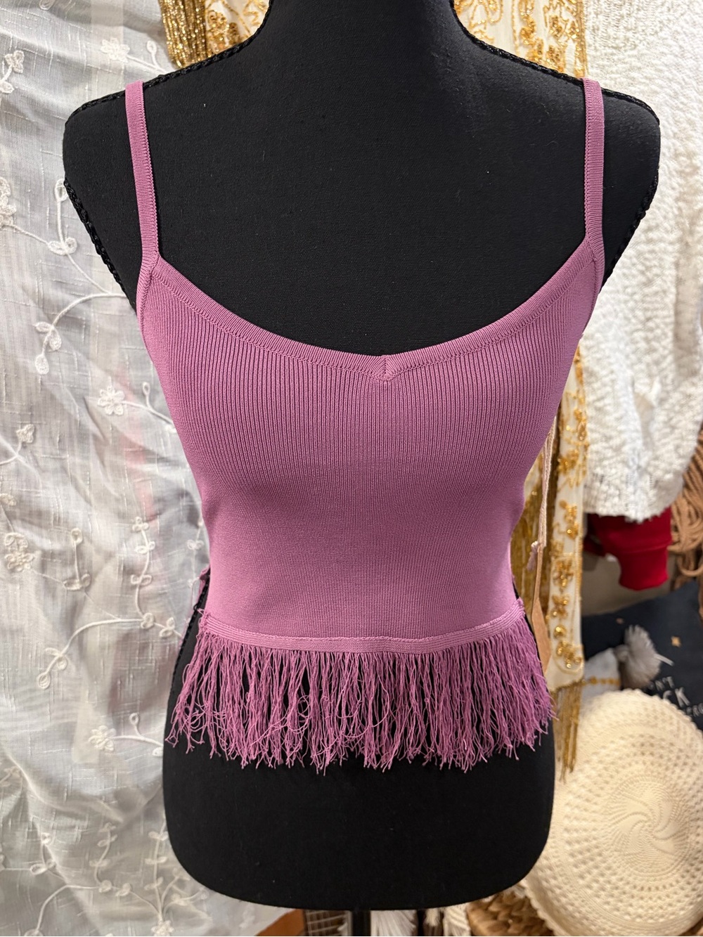 Dry Goods Women's Fringe Hem Ribbed Camisole Tank Top - Mauve NWT